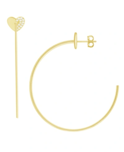 Essentials And Now This High Polished Cubic Zirconia Pave Heart C Hoop Earring, Gold Plate In Gold-tone