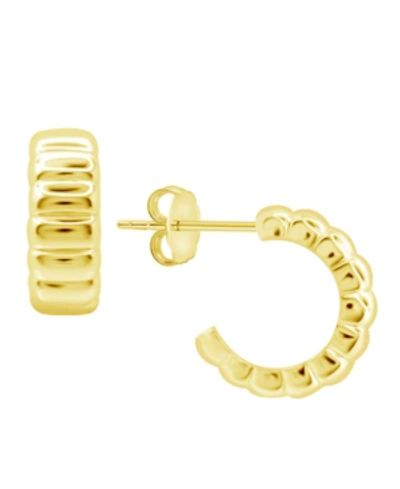 Essentials And Now This High Polished Puff Ribbed C Hoop Post Earring In Silver Plate Or Gold Plate In Gold-tone
