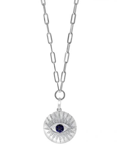 Effy Collection Effy Sapphire (1/5 Ct. T.w.) & Diamond (3/8 Ct. T.w.) Evil Eye 16" Pendant Necklace In Sterling Silv