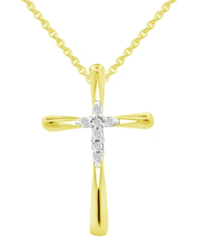 Macy's Diamond Cross 18" Pendant Necklace (1/10 Ct. T.w.) In 14k Gold-plated Sterling Silver In 14k Gold Plated Sterling Silver