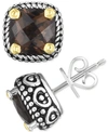 Macy's Smoky Quartz Two-tone Stud Earrings (4 Ct. T.w.) In Sterling Silver & 14k Gold In Smoky Quartz