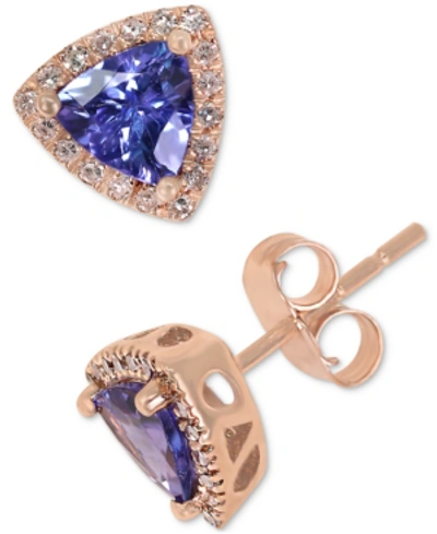 Macy's Tanzanite (3/4 Ct. T.w.) & Diamond (1/8 Ct. T.w.) Triangle Halo Stud Earrings In 14k Rose Gold