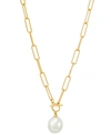 Macy's Cultured Freshwater Pearl (11 X 9mm) Paperclip Link 17" Pendant Necklace In Gold Over Silver