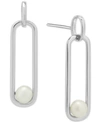 MACY'S CULTURED FRESHWATER BUTTON PEARL (5MM) PAPERCLIP DROP EARRINGS IN STERLING SILVER OR 14K YELLOW GOLD