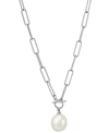 Macy's Cultured Freshwater Pearl (11 X 9mm) Paperclip Link 17" Pendant Necklace In Silver