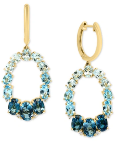 Lali Jewels Multi-topaz (7-1/5 Ct. T.w.) & Diamond (1/20 Ct. T.w.) Dangle Hoop Drop Earrings In 14k Gold