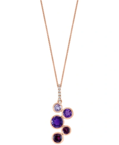 Lali Jewels Multi-gemstone (2-1/8 Ct. T.w.) & Diamond (1/20 Ct. T.w.) Bezel 18" Pendant Necklace In 14k Rose Gol