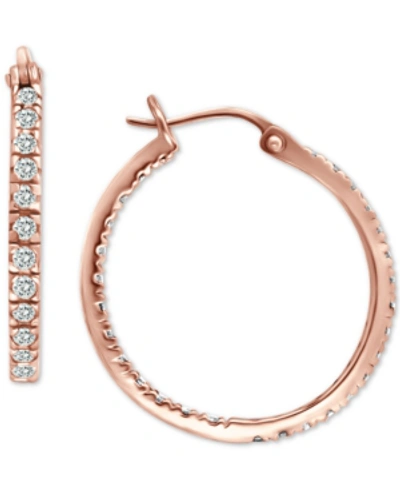 Giani Bernini Small Cubic Zirconia In & Out Oval Hoop Earrings In 18k Gold-plated Sterling Silver, 0.6", Created F In Rose Gold Over Sterling Silver