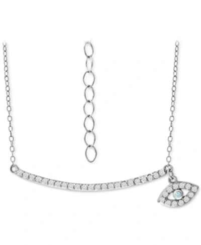 Giani Bernini Cubic Zirconia Curved Bar & Evil Eye Pendant Necklace, 16" + 2" Extender, Created For Macy's In Sterling Silver