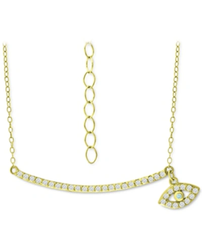 Giani Bernini Cubic Zirconia Curved Bar & Evil Eye Pendant Necklace, 16" + 2" Extender, Created For Macy's In Gold Over Silver