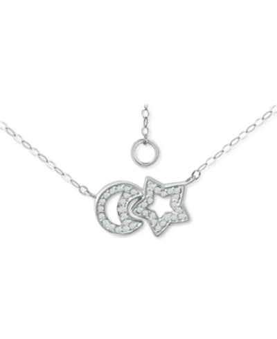 Giani Bernini Cubic Zirconia Moon & Star Pendant Necklace, 16" + 2" Extender, Created For Macy's In Sterling Silver