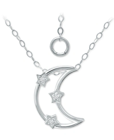 Giani Bernini Cubic Zirconia Open Crescent Moon Pendant Necklace, 16" + 2" Extender, Created For Macy's In Sterling Silver