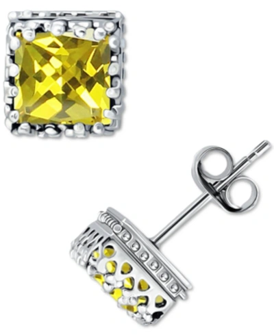 Giani Bernini Cubic Zirconia Princess Stud Earrings In Sterling Silver, Created For Macy's In Light Yellow