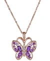 MACY'S AMETHYST (1 CT. T.W.) & WHITE TOPAZ ACCENT BUTTERFLY PENDANT NECKLACE IN 14K ROSE GOLD-PLATED STERLI