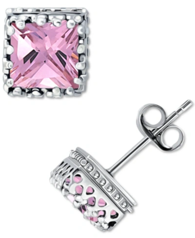 Giani Bernini Cubic Zirconia Princess Stud Earrings In Sterling Silver, Created For Macy's In Light Pink