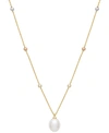 MACY'S CULTURED FRESHWATER PEARL (9 X 11MM) SLIDING BEADED NECKLACE IN STERLING SILVER, 18K GOLD-PLATE, & 1