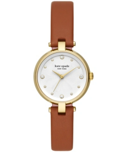Kate Spade New York Women's Annadale Luggage Brown Leather Strap Watch, 30mm In White/brown