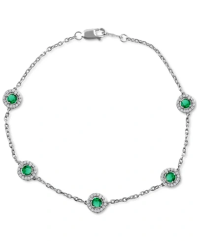 Macy's Sapphire (7/8 Ct. T.w.) & Diamond (1/4 Ct. T.w.) Halo Chain Link Bracelet In 14k White Gold (also In In Emerald