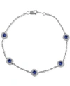 Macy's Sapphire (7/8 Ct. T.w.) & Diamond (1/4 Ct. T.w.) Halo Chain Link Bracelet In 14k White Gold (also In In Sapphire