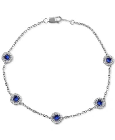 Macy's Sapphire (7/8 Ct. T.w.) & Diamond (1/4 Ct. T.w.) Halo Chain Link Bracelet In 14k White Gold (also In