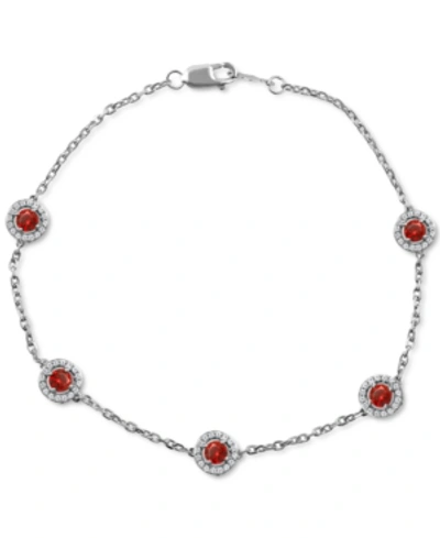 Macy's Sapphire (7/8 Ct. T.w.) & Diamond (1/4 Ct. T.w.) Halo Chain Link Bracelet In 14k White Gold (also In In Red
