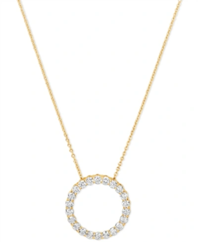 Macy's Diamond Circle Pendant Necklace (1 Ct. T.w.) In 14k White Or Yellow Gold, 16" + 2" Extender In Gold-plated Sterling Silver