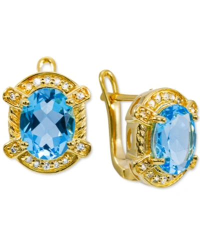 Macy's Swiss Blue Topaz (4 Ct. T.w.) & Diamond (1/8 Ct. T.w.) Framed Stud Earrings In 18k Gold-plated Sterl