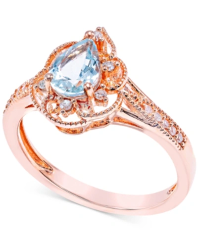 Macy's Aquamarine (1/2 Ct. T.w.) & Diamond (1/10 Ct. T.w.) Ring In 14k Rose Gold