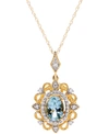 Macy's Aquamarine (3/4 Ct. T.w.) & Diamond (1/10 Ct. T.w.) Oval 18" Pendant Necklace In 14k Gold-plated Ste In Aquamarine