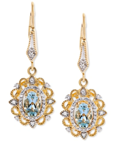 Macy's Aquamarine (3/4 Ct. T.w.) & Diamond (1/8 Ct. T.w.) Halo Drop Earrings In 14k Gold-plated Sterling Si