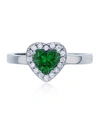 Macy's Red, Green Or Purple Heart Cubic Zirconia Halo Ring In Rhodium Plated Sterling Silver In Green