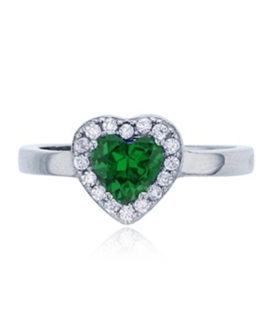 Macy's Red, Green Or Purple Heart Cubic Zirconia Halo Ring In Rhodium Plated Sterling Silver