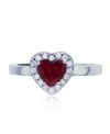 MACY'S RED, GREEN OR PURPLE HEART CUBIC ZIRCONIA HALO RING IN RHODIUM PLATED STERLING SILVER