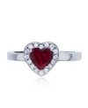 Macy's Red, Green Or Purple Heart Cubic Zirconia Halo Ring In Rhodium Plated Sterling Silver In Red