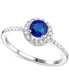 Macy's Sapphire (5/8 Ct. T.w.) & Diamond (1/5 Ct. T.w.) Halo Ring In 14k White Gold (also In Emerald & Ruby In Sapphire