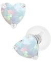 Macy's Lab-created Opal Heart Stud Earrings (3/8 Ct. T.w.) In Sterling Silver In Sterling Silver