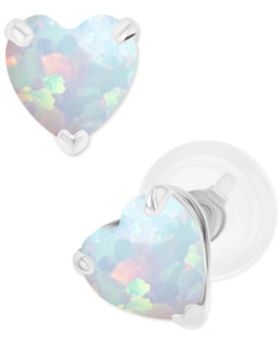Macy's Lab-created Opal Heart Stud Earrings (3/8 Ct. T.w.) In Sterling Silver