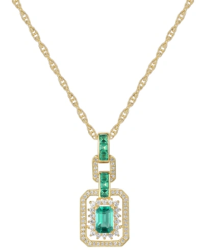 Macy's Sapphire (1 Ct. T.w.) & Diamond (1/5 Ct. T.w.) Halo Pendant Necklace In 14k White Gold (also In Ruby In Emerald