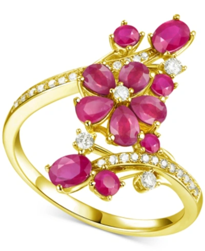 Macy's Ruby (1-1/2 Ct. T.w.) & Diamond (1/4 Ct. T.w.) Flower Statement Ring In 14k Gold