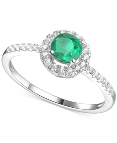 Macy's Sapphire (5/8 Ct. T.w.) & Diamond (1/5 Ct. T.w.) Halo Ring In 14k White Gold (also In Emerald & Ruby