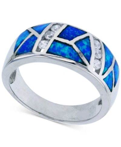 Macy's Lab-created Blue Opal & Cubic Zirconia Mosaic Ring In Sterling Silver