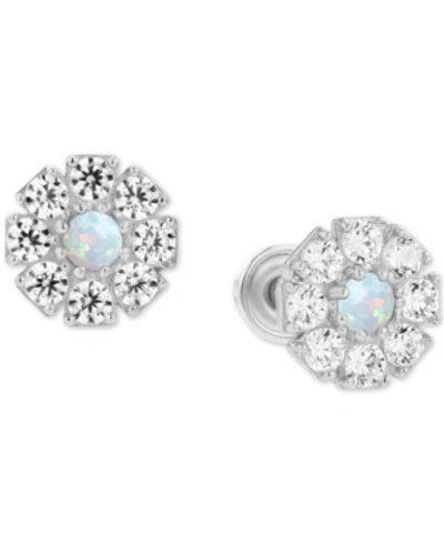 Macy's Lab-created Opal (1/20 Ct. T.w.) & Lab-created White Sapphire (1/2 Ct. T.w.) Stud Earrings In Sterling Silver
