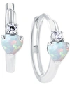 Macy's Lab-created Opal (1/5 Ct. T.w.) & Lab-created White Sapphire (1/10 Ct. T.w.) Heart Small Hoop Earrin In Sterling Silver