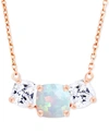 Macy's Lab-grown Opal (1/4 Ct. T.w.) & Lab-grown White Sapphire (1 Ct. T.w.) Triple Stone 18" Pendant Neckl In Rose Gold
