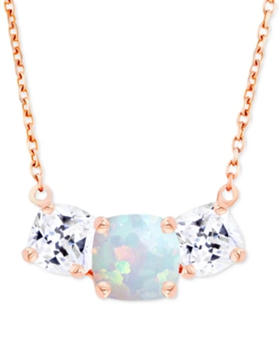 Macy's Lab-grown Opal (1/4 Ct. T.w.) & Lab-grown White Sapphire (1 Ct. T.w.) Triple Stone 18" Pendant Neckl In Rose Gold
