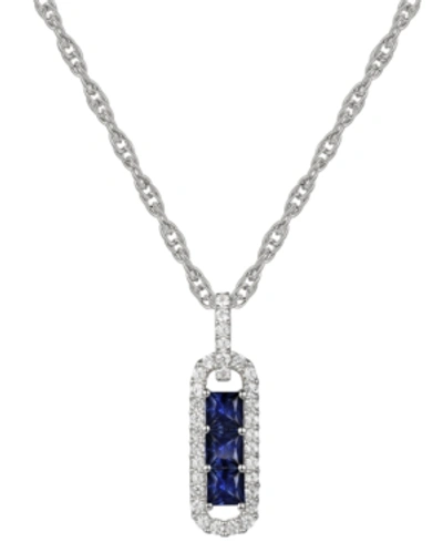 Macy's Emerald (1/2 Ct.tw.) & Diamond (1/5 Ct. T.w.) Pendant Necklace In 14k Gold (also Available In Ruby) In Sapphire