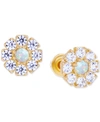 Macy's Lab-created Opal (1/20 Ct. T.w.) & Lab-created White Sapphire (1/2 Ct. T.w.) Stud Earrings In Yellow Gold