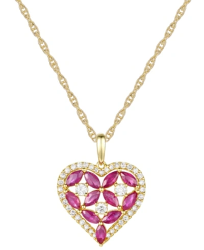 Macy's Ruby (1-1/10 Ct. T.w.) & Diamond (1/3 Ct. T.w.) Heart 18" Pendant Necklace In 14k Gold In Red