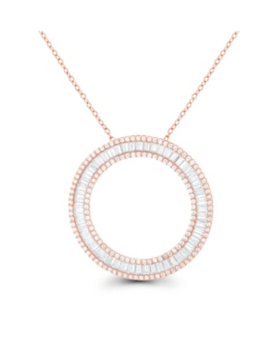 Macy's Cubic Zirconia Baguette And Round Sterling Silver Open Circle Necklace (also In 14k Gold Over Silver In Pink
