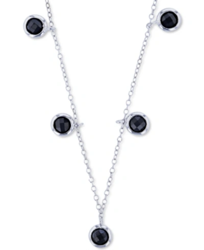 Macy's Black Spinel Bezel Dangle 18" Statement Necklace (1-3/8 Ct. T.w.) In Sterling Silver